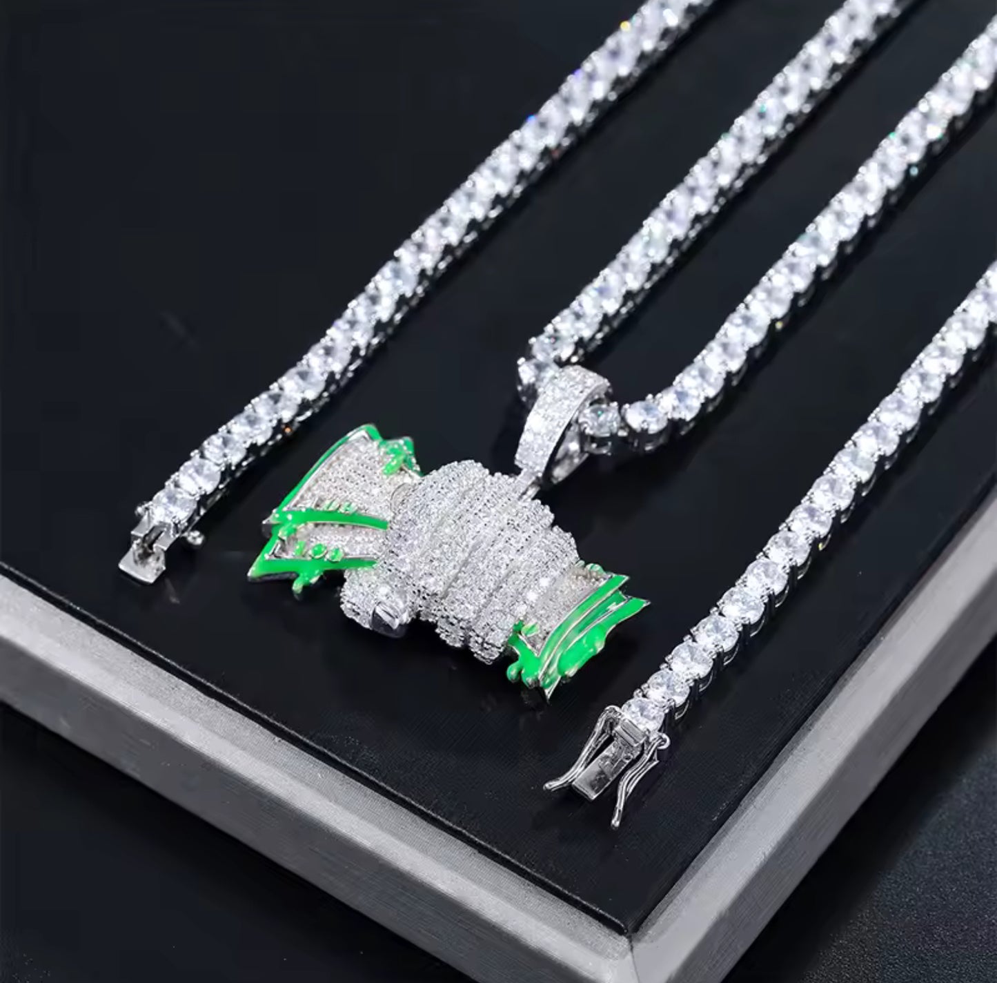 Power Grip — Moissanite Glow-in-the-Dark Fist of Cash Pendant