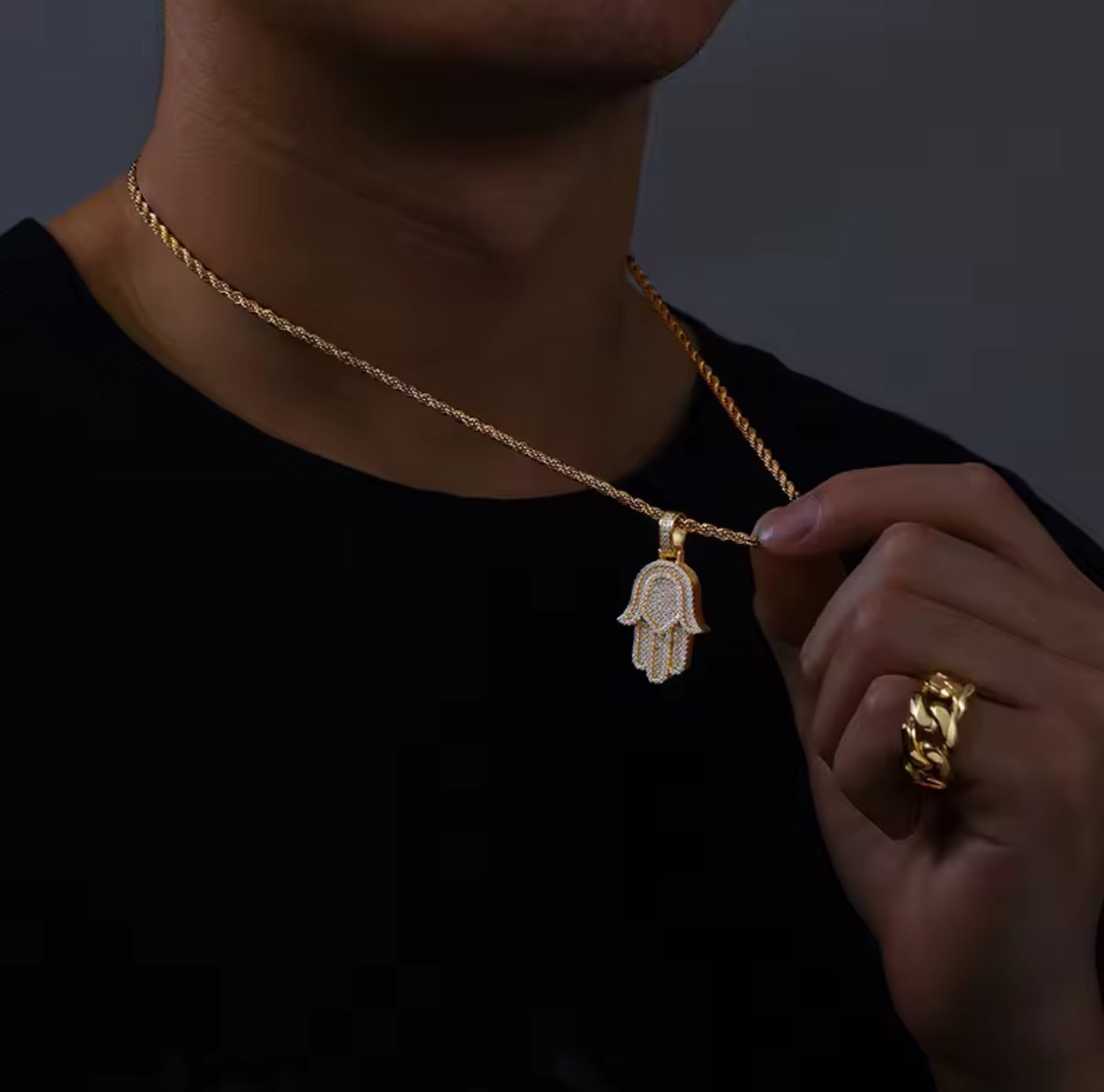 Guardian’s Light — Moissanite Hamsa Hands Pendant