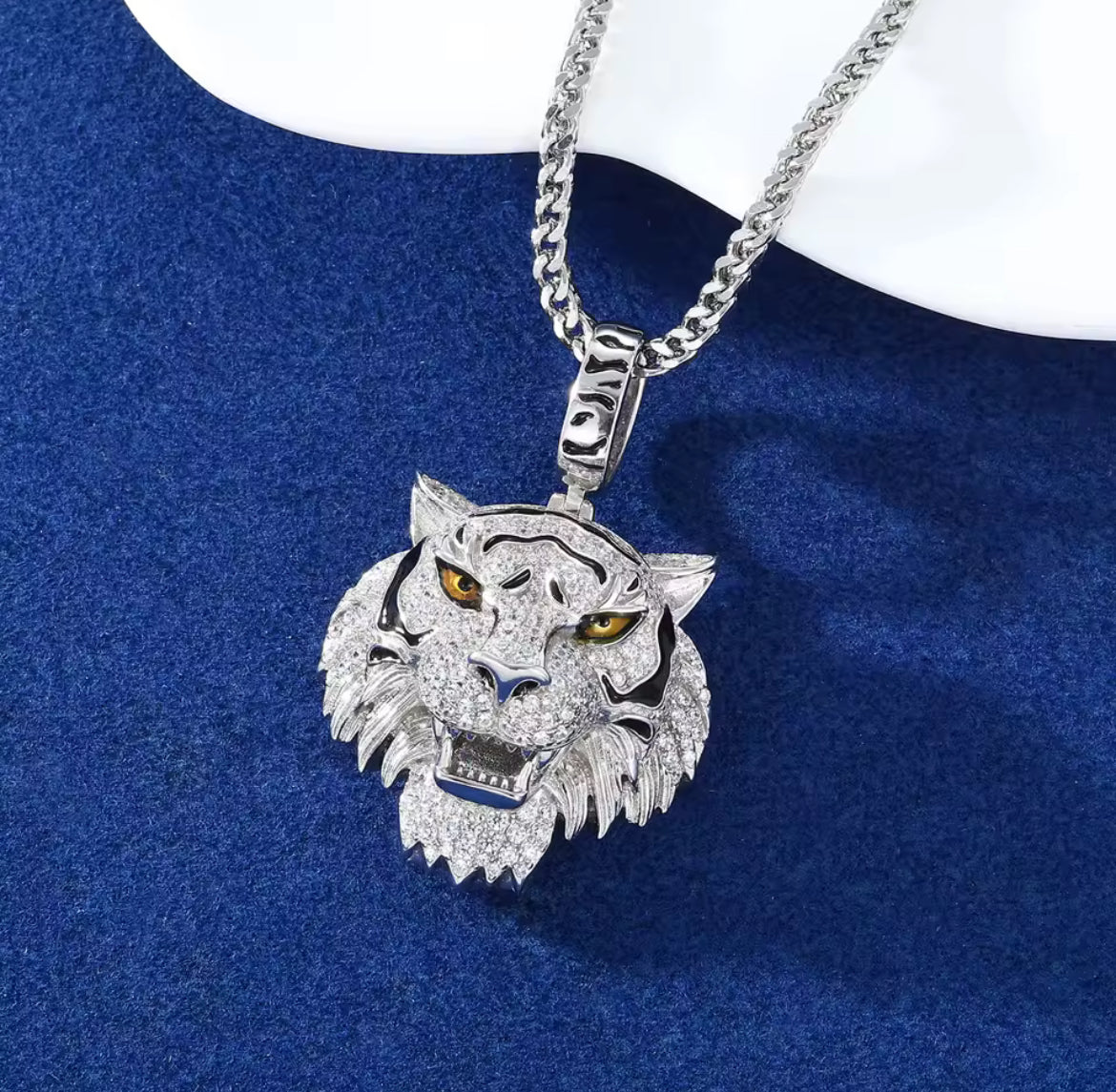 Fierce Radiance — Moissanite Tiger Head Pendant