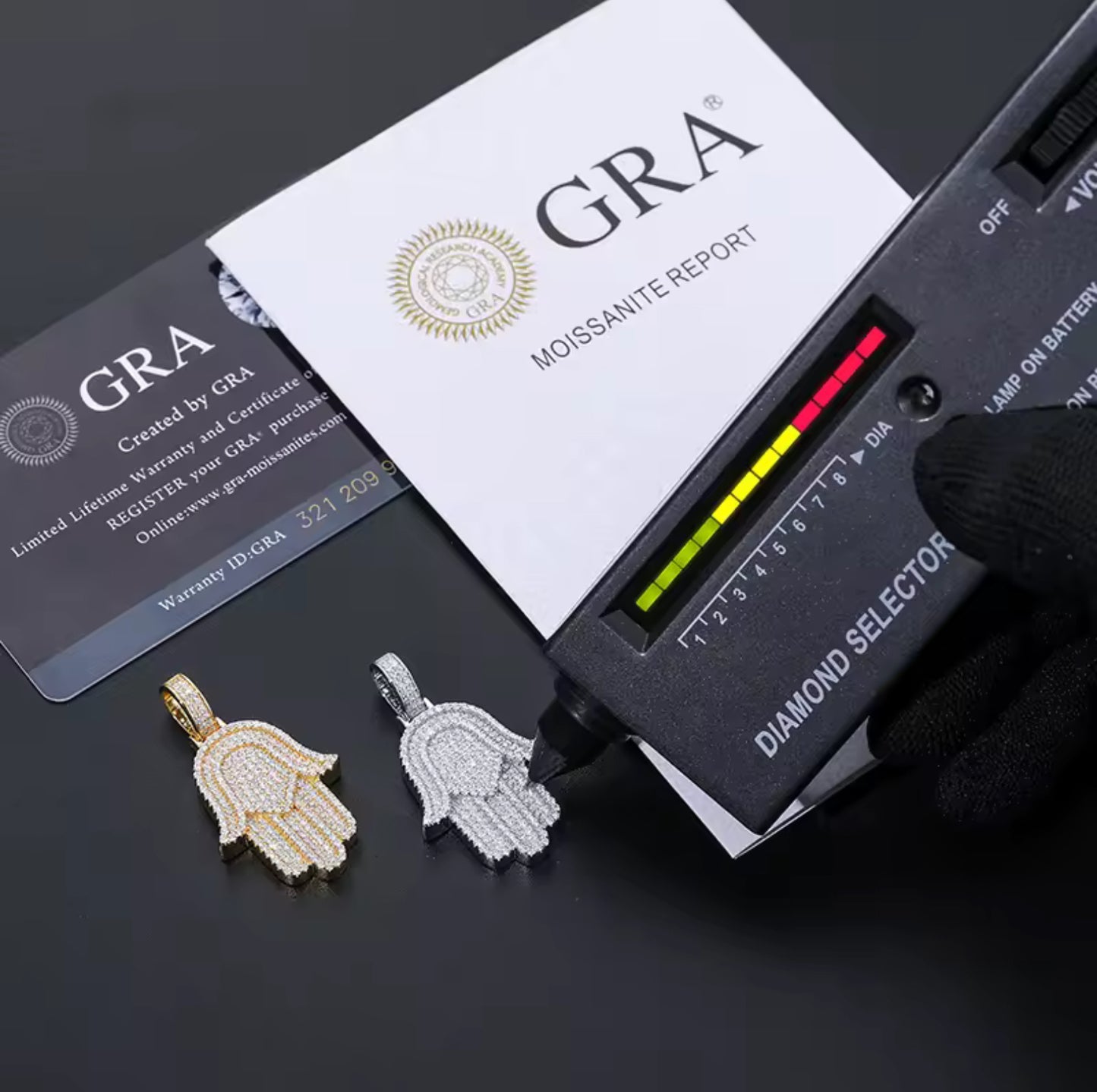Guardian’s Light — Moissanite Hamsa Hands Pendant