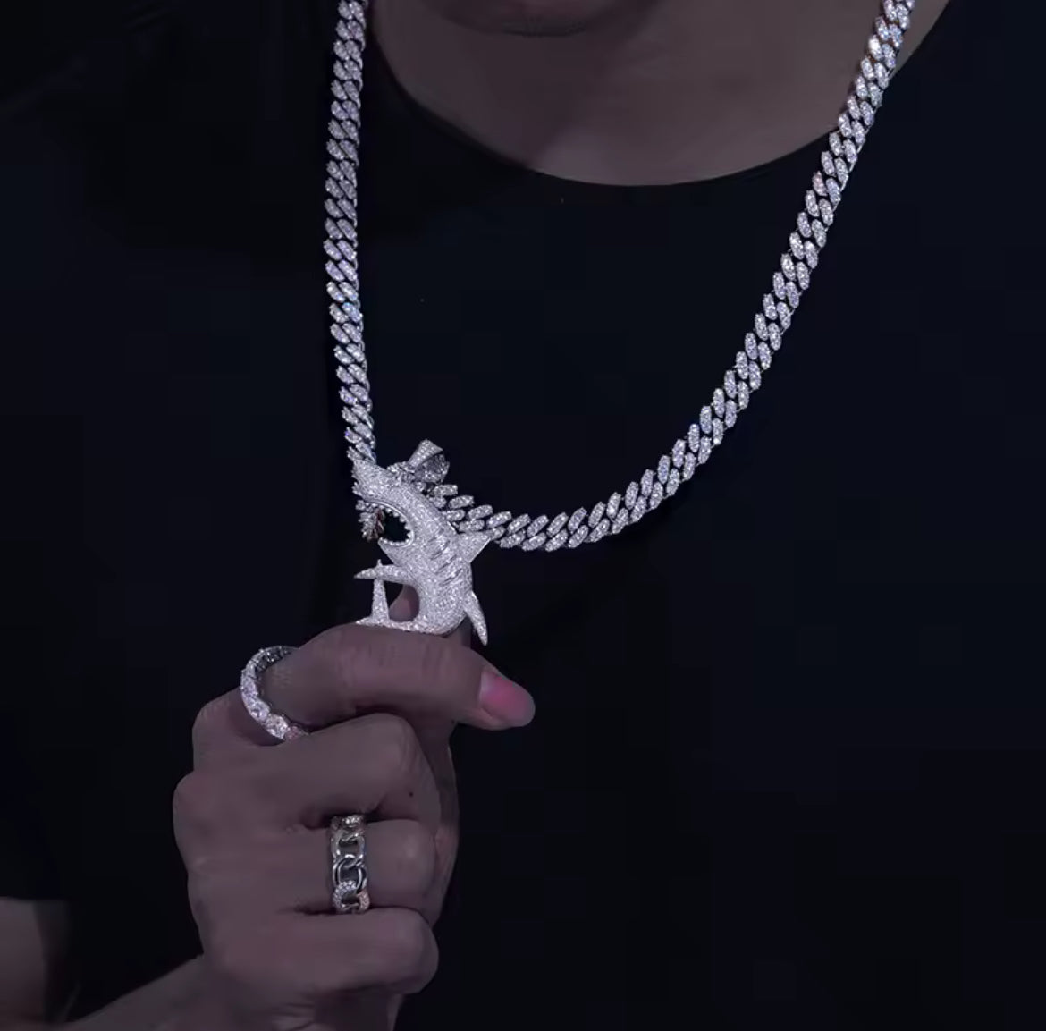 Deep Cut — Moissanite Shark Pendant