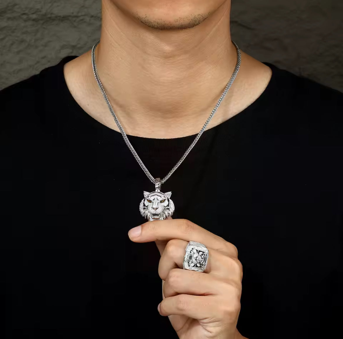 Fierce Radiance — Moissanite Tiger Head Pendant