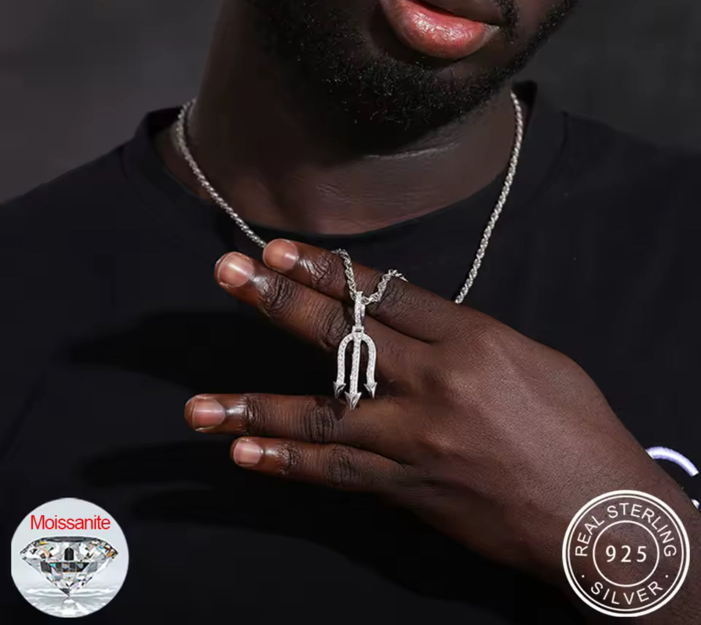 Poseidon’s Radiance — Moissanite Trident Pendant