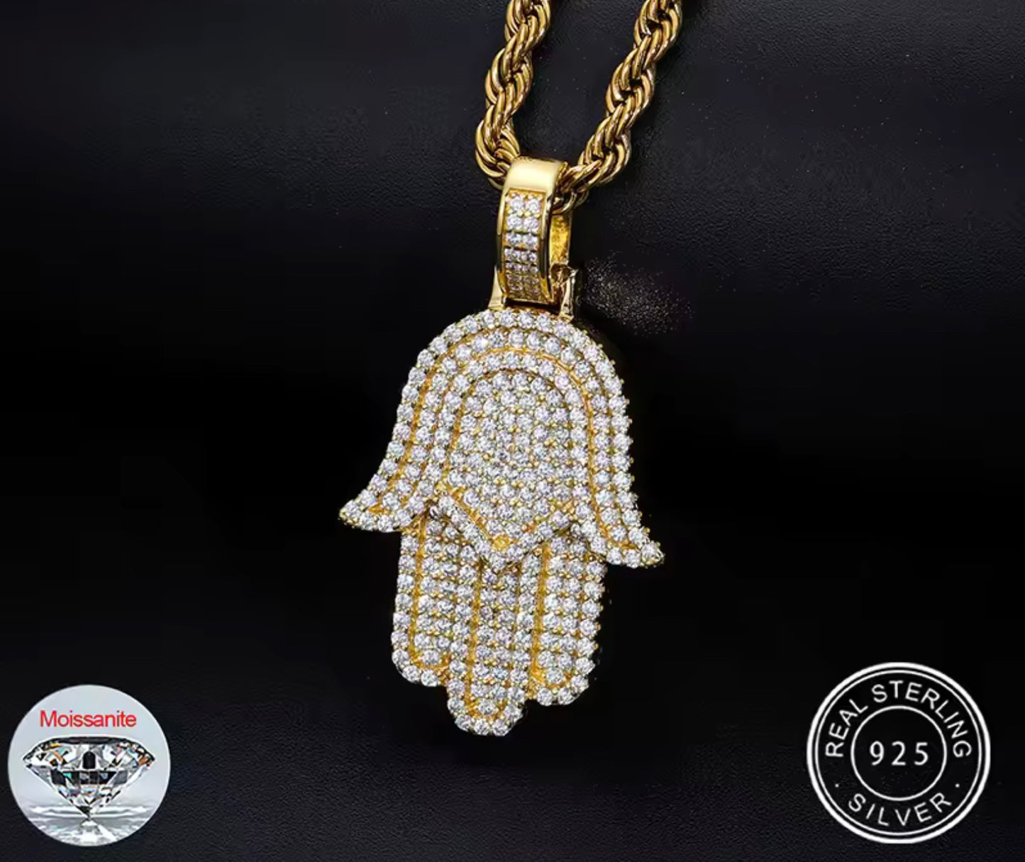 Guardian’s Light — Moissanite Hamsa Hands Pendant