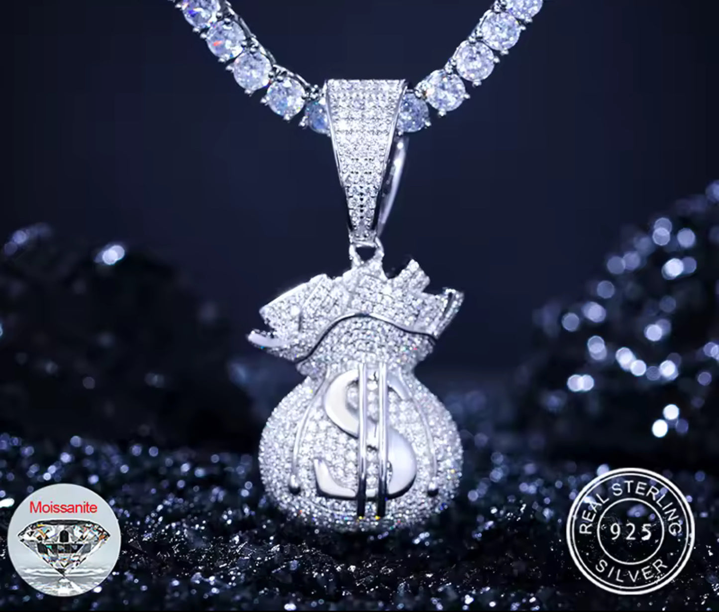 Overflowing Fortune — Moissanite Money Bag Pendant