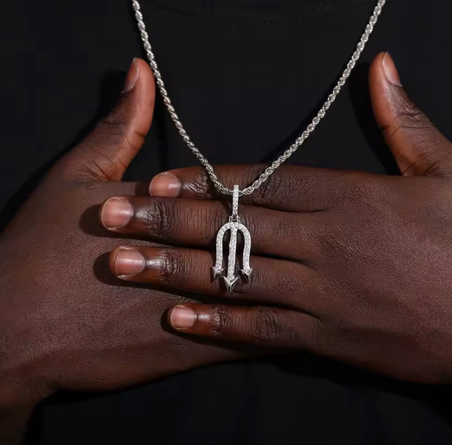 Poseidon’s Radiance — Moissanite Trident Pendant