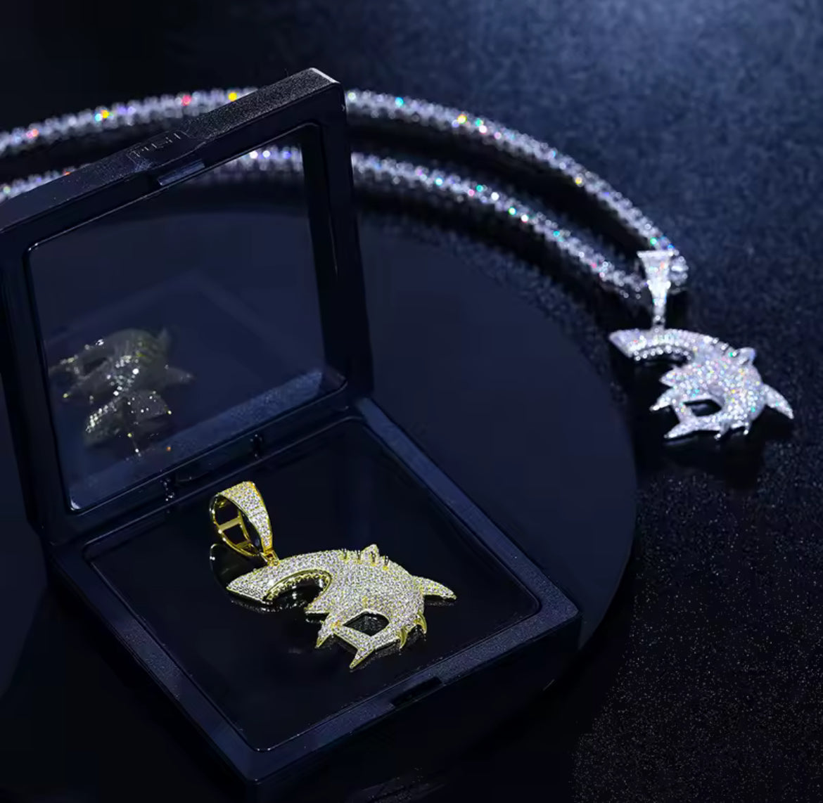 Deep Cut — Moissanite Shark Pendant