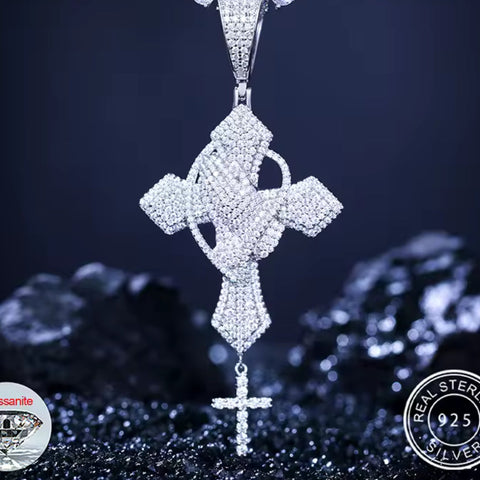 Faith’s Embrace — Moissanite Prayer Hands Cross Pendant