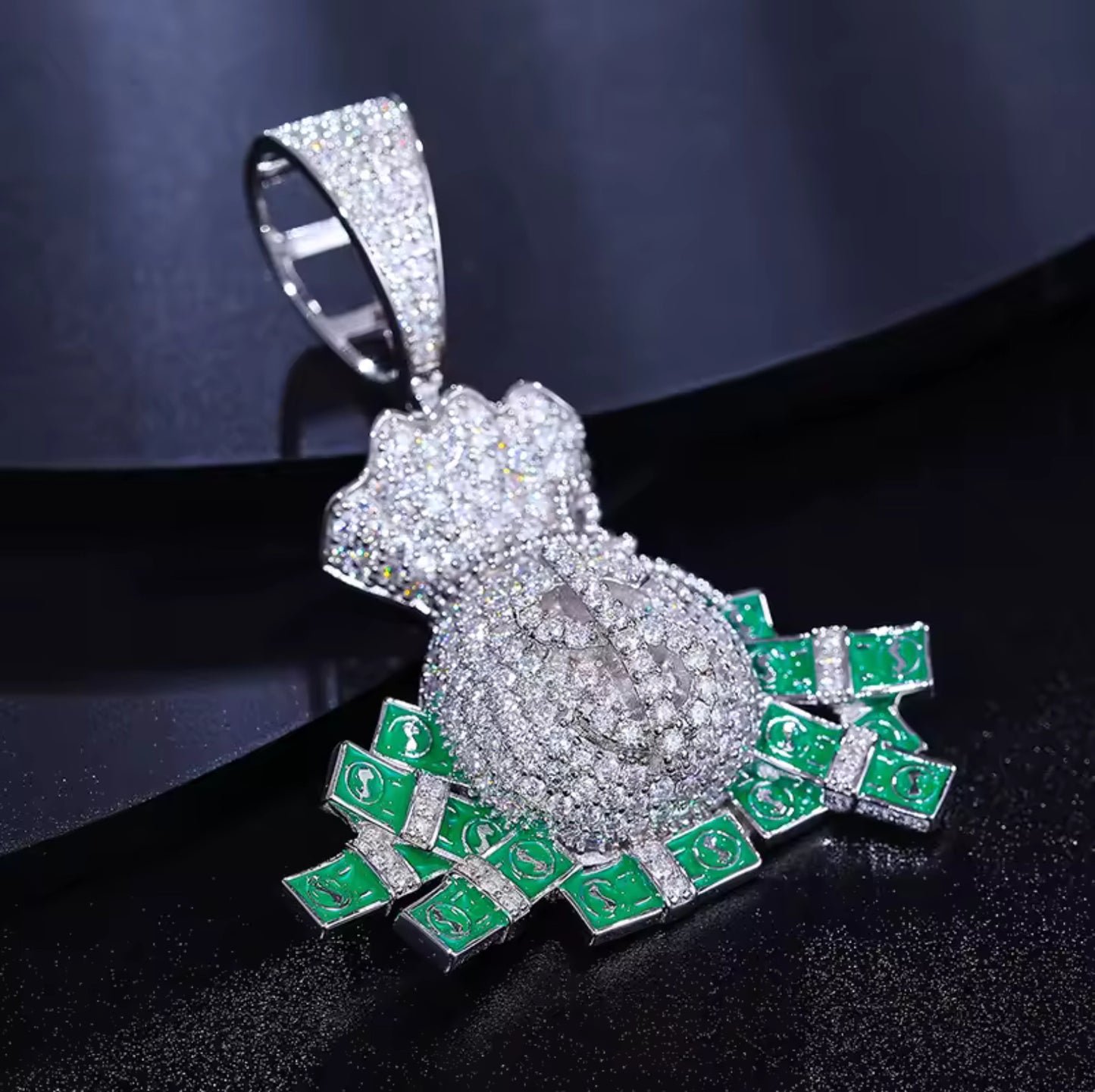 Wealth Unchained — Moissanite Glow-in-the-Dark Overflowing Moneybag Pendant
