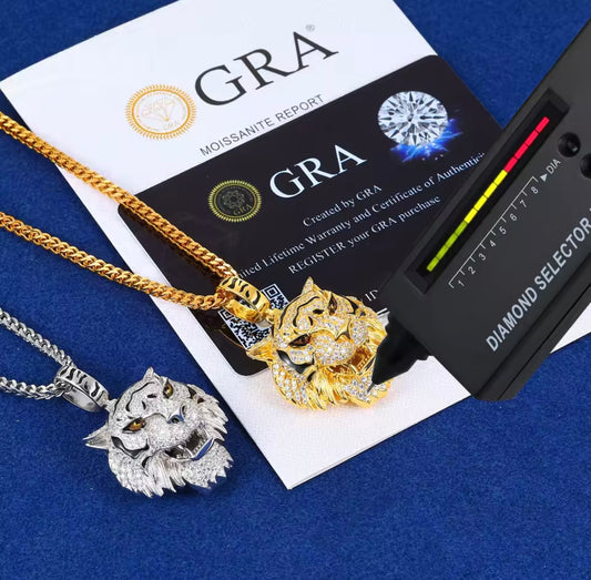 Fierce Radiance — Moissanite Tiger Head Pendant