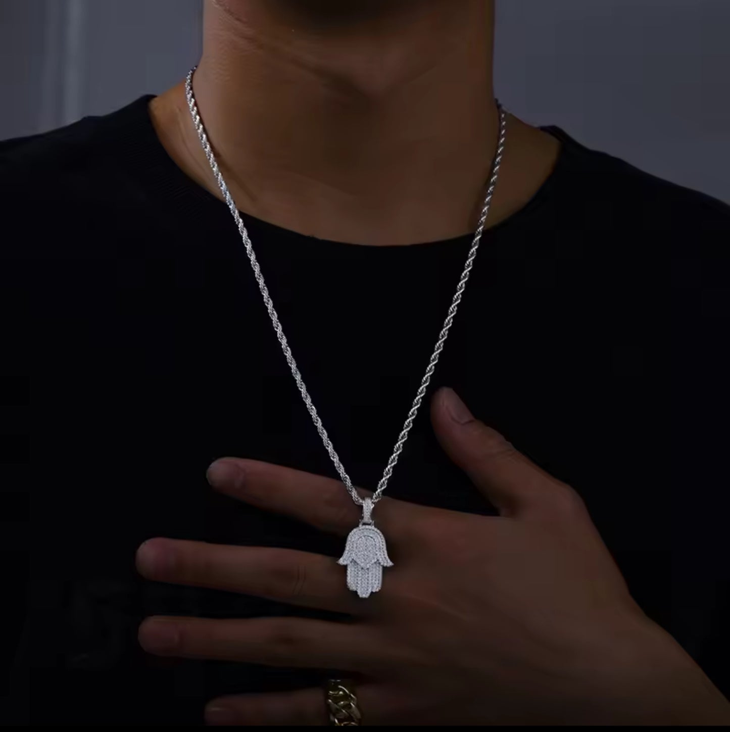 Guardian’s Light — Moissanite Hamsa Hands Pendant