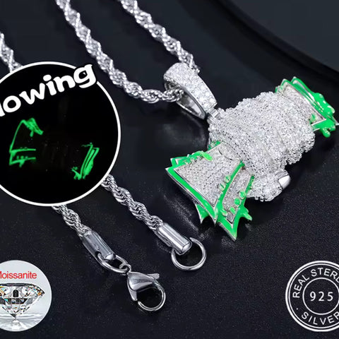 Power Grip — Moissanite Glow-in-the-Dark Fist of Cash Pendant