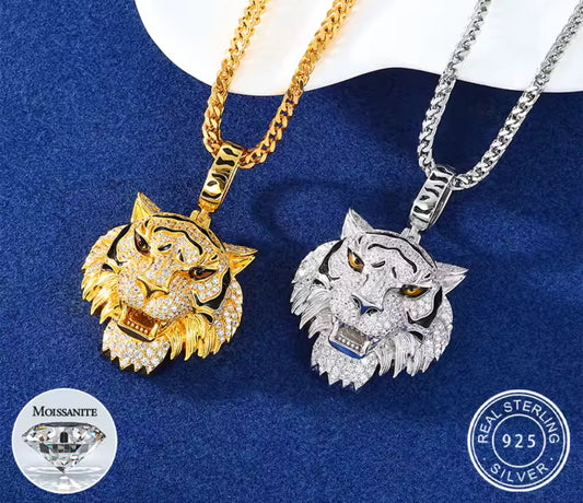 Fierce Radiance — Moissanite Tiger Head Pendant