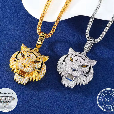 Fierce Radiance — Moissanite Tiger Head Pendant
