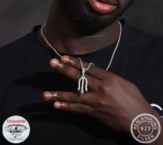 Poseidon’s Radiance — Moissanite Trident Pendant