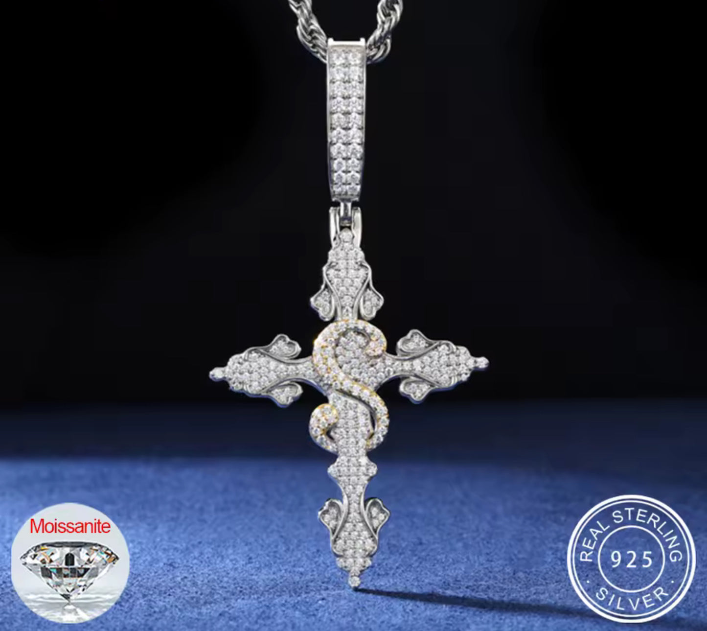 Soulbound Grace — Moissanite S Cross Pendant