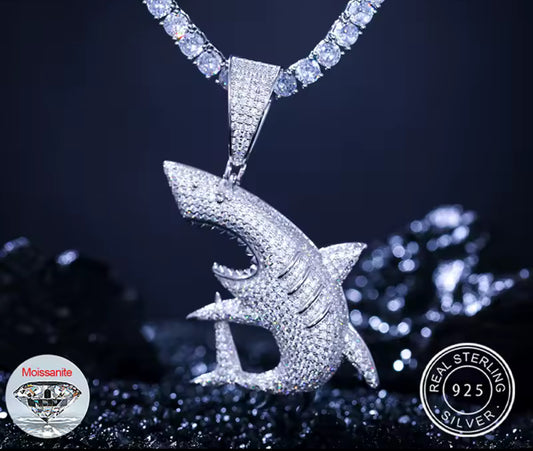 Deep Cut — Moissanite Shark Pendant